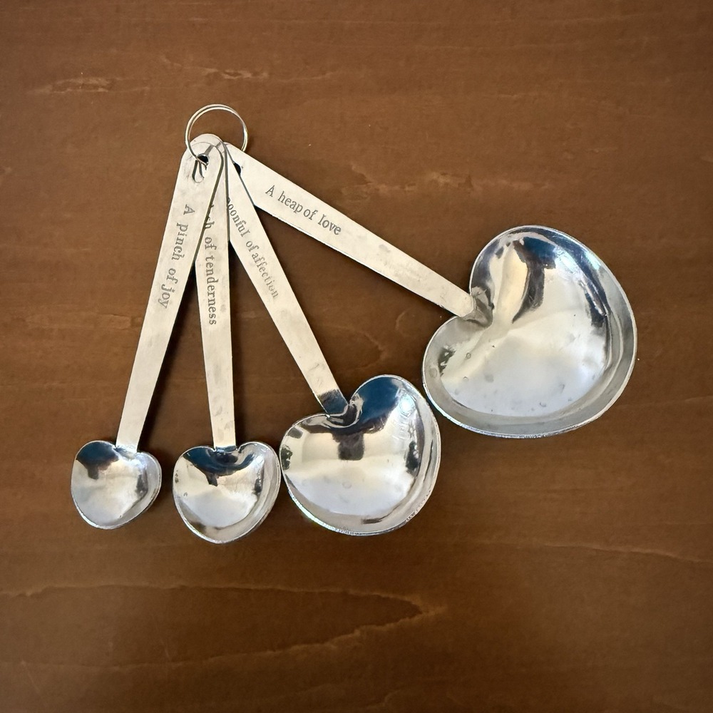 Set of 4 Stainless Steel Heart Shaped Measuring Spoons with Phrases